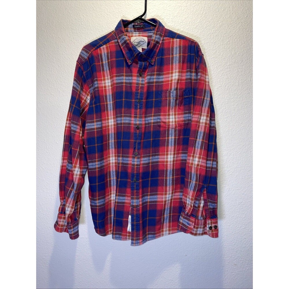 St Johns Bay Tartan Flannel Casual Button Up Shirt Mens Size XL Red Blue